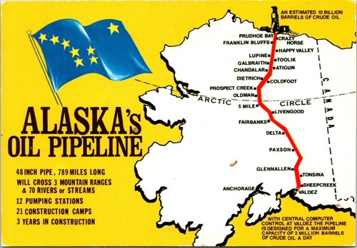 Alaska Oil Pipeline Pre Construction Concept Map Flag postcard JQ5