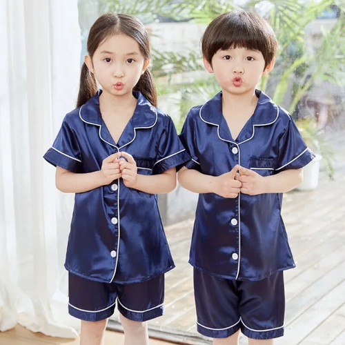 New Season Children's Satin Silk Pajamas Sets Kids Pyjamas Girls SSleepwear - Picture 7 of 37