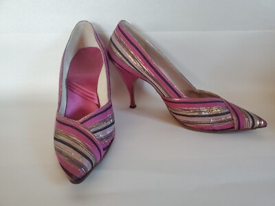 Bally Shoes For 'The Balta' Size Vintage Pink Gold Black High Heels 