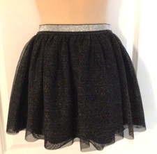 GIRL BLACK GLITTER CAT JACK LARGE 10/12 SKIRT LINED FANCY 3 LAYERS SILVER WAIST