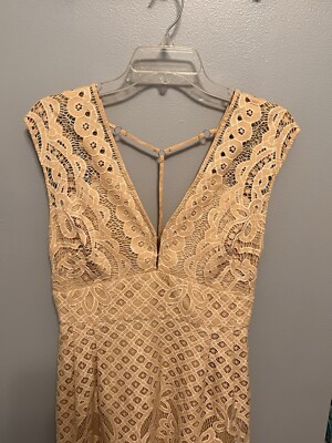 Free People One Million Lovers Lace Mini Tan Beige Boho Dress size 8 | eBay