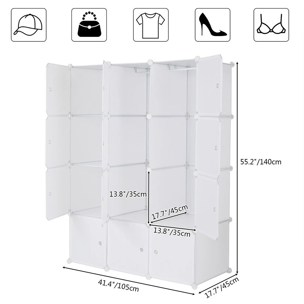 12Cube Organizer Stackable Plastic Cube Storage Shelves and Hanging Rod Standard 12Cube Organizer Stackable Plastic Cube Storage Shelves and Hanging Rod Standard