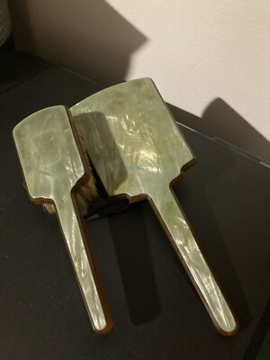 Vintage, Collectible Cellulose Brush/Mirror Set. The Green Marbling Is Eye Catch