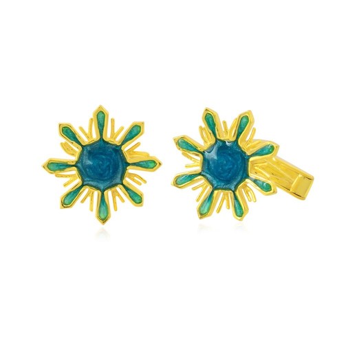 Blue Green Enamel Flower Shape Sterling Silver Cufflinks- Men's Accessory Gift - Picture 3 of 6