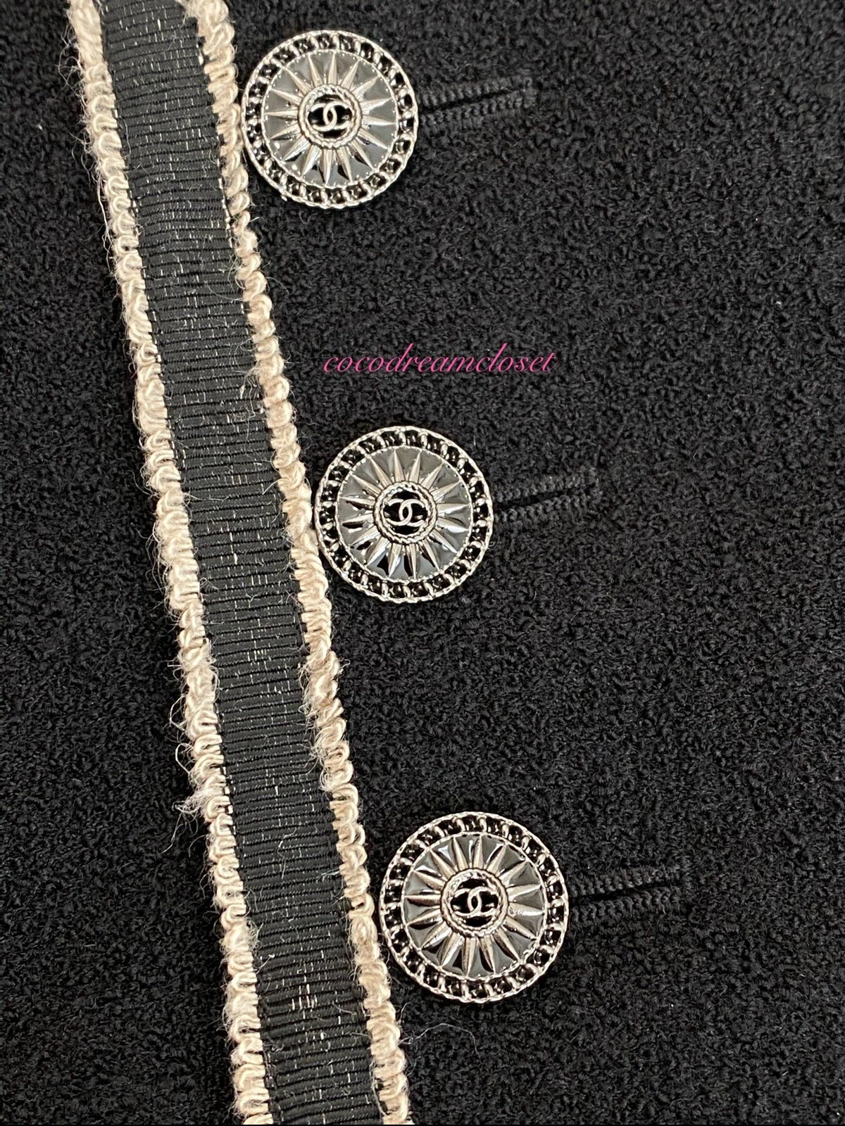 GIACCA CHANEL 14C MOST WANTED SENZA TEMPO NERO TWEED ECRU FINITURE A NASTRO TAGLIA 36