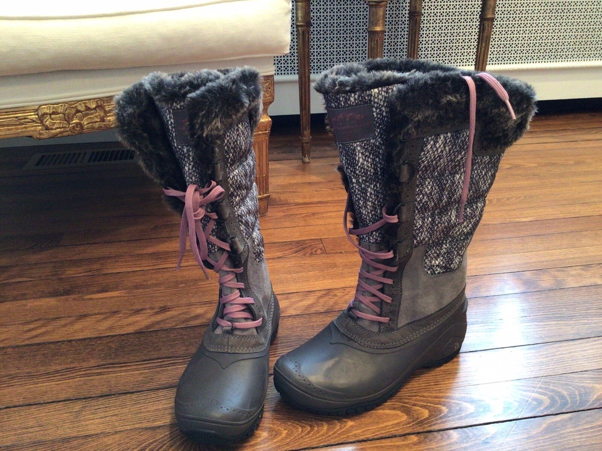 boots shoes north face winter women gray pink laces size 7 faux fur shoes snow View 6