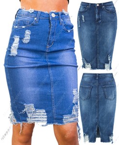 distressed denim pencil skirt