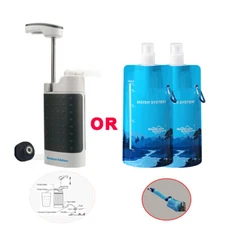 Portable Hand Pump Water Filter 2000L 4-Stage Water Purifier|Water Pouch Bottles