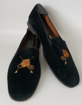Stubbs & Wootton Black Velvet Embroidered Loafers STUBBS & WOOTTON Size 9.5 Black Embroidery Velvet Slip On  main image 3