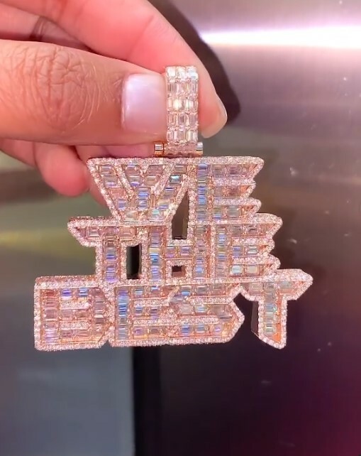 Mens Cubic Zirconia Custom 3 Row Letter Pendant 14K Rose Gold Plated ...