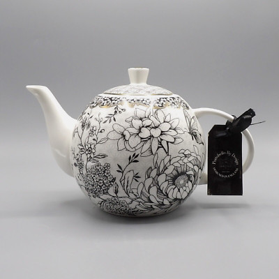 PORTOBELLO BY DESIGN TEAPOT BLACK & WHITE FLORAL DESIGN EC