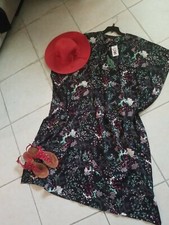 AMERICA  BEYOND BLACK Floral MIDI Maxi Dress L Coverup Kaftan KIMONO SILKY 129
