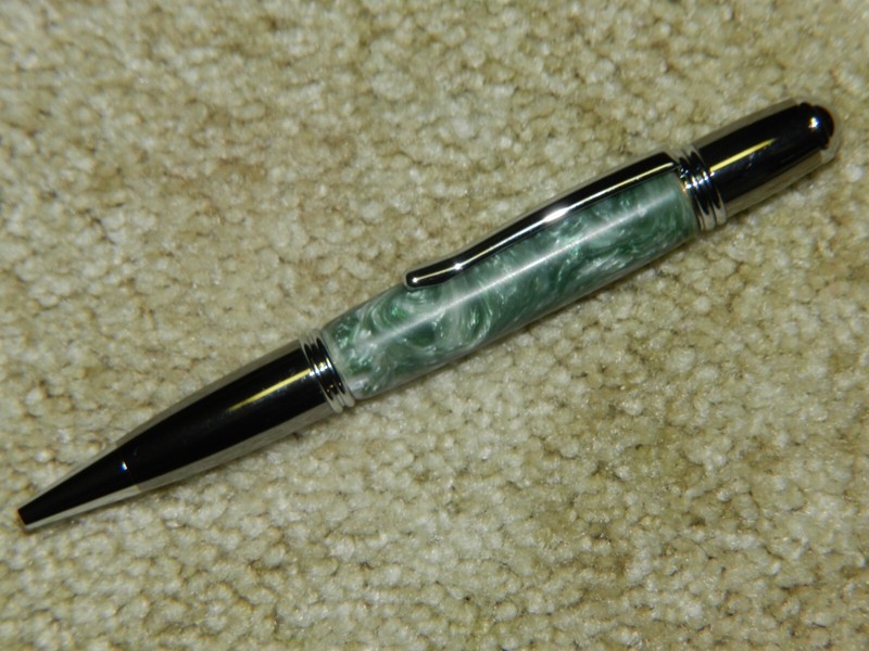 Gatsby Twist Pen with Green Swirl Body with Gun Metal & Chrome Trim