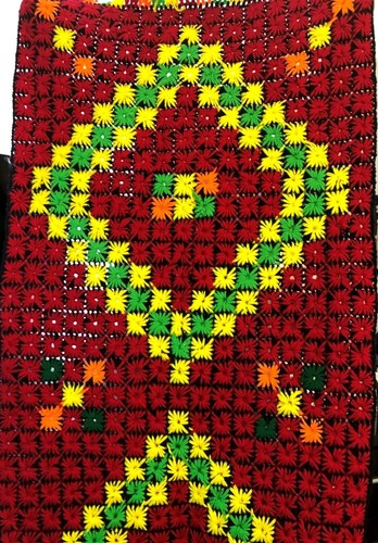 Vtg Afghan Handmade Multicolor Crochet Knit Diamond Lap Blanket Throw 28"x67" - Picture 4 of 5