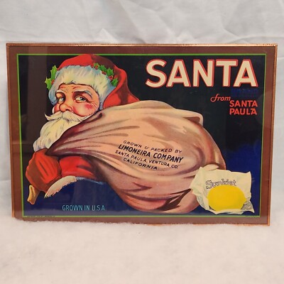 Vintage SANTA Crate Label 1928 SUNKIST Limoneira Co LITHOGRAPH Santa Paula CA