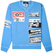 NWT Men's Dsquared2 Punk Brothers Graphic Print Sweatshirt Light Blue Size Large