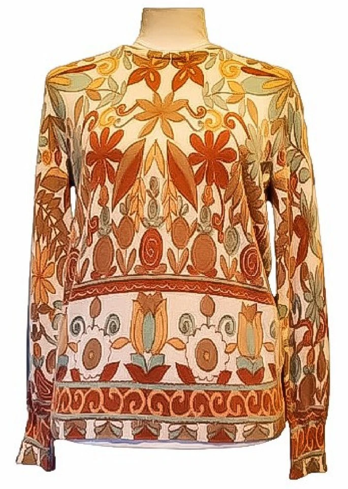 Suéter Pullover Ajustado Ligero Lana de Cordero Años 50 De Colección en Tonos Tierra y Salvia, M Foto 3 de 4