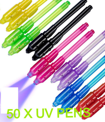 50 x UV Spy unsichtbare Tinte Licht geheime Stift Nachricht Kinder Party Tasche SCHNÄPPCHEN Restposten