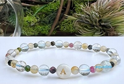 Scorpio Zodiac Natural Crystal Bead Initial Stretch Bracelet CUSTOM SIZING