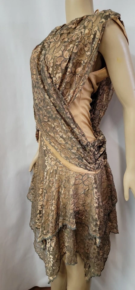 Vestido Climax Karen Okada Por David Howard DE COLECCIÓN Encaje Para Mujer Dorado/Verde 9/10 #11 Foto 3 de 4