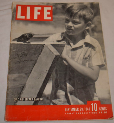 SEPTEMBER 29, 1941 LIFE MAGAZINE QUIZ KID GERALD DARROW! GREAT VINTADE ADS