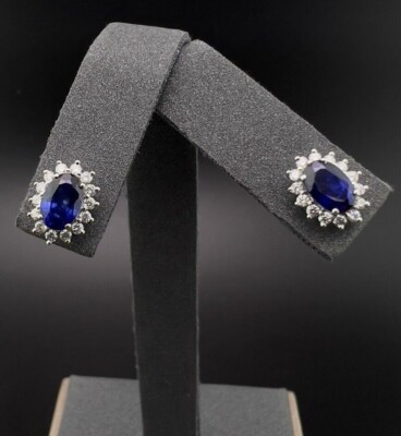 18K White Gold 1.50ct Round Diamond & Lab Created Sapphire Sunburst Halo Earring