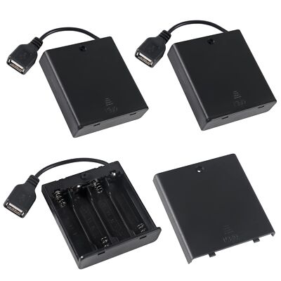 3 Pack 4AA Battery Holder USB Female Socket Battery Case Box Holder with Cover