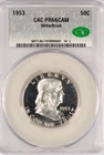 1953 Franklin Half Dollar Proof CAC PR66CAM PF 66 CAMEO Frosty Silver Coin 50C