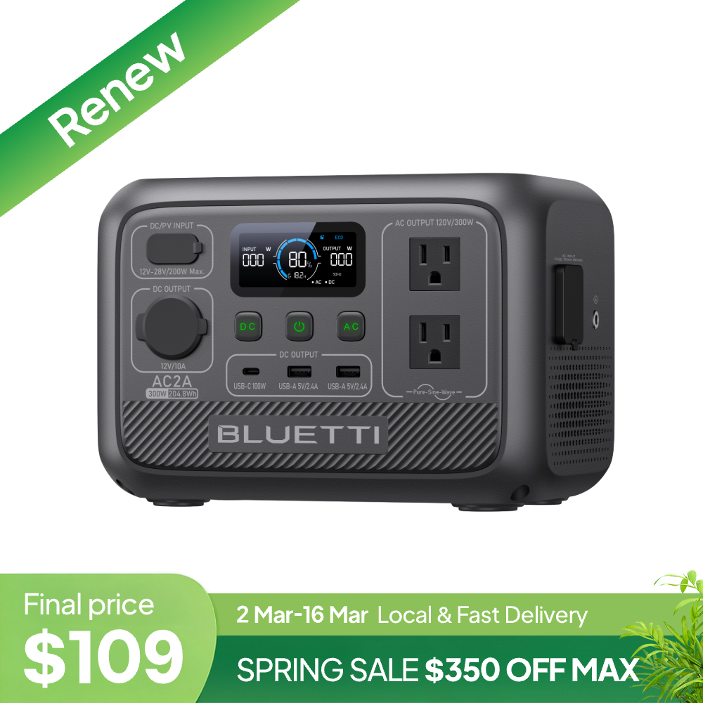 BLUETTI AC2A 300W 204Wh Portable Power Station Solar Generator for