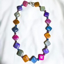24" Dyed Crackle Agate Necklace Multicolor Gemstone Crystal Toggle Heart Charm