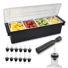  Bar Supplies Condiment containers with lids 4-1.5 4 Compartments (Big) Black