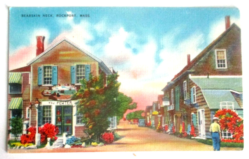 Vintage 1930s linen postcard of BEARSKIN NECK, ROCKPORT, MASS.
