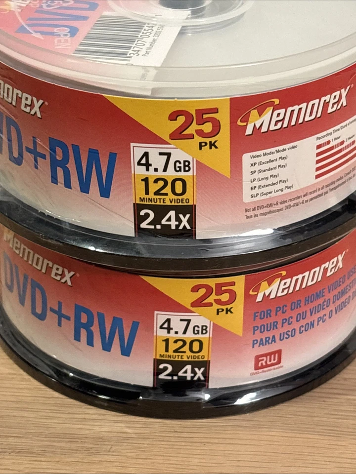 2X Memorex DVD+RW DVD RW 25 Pack 4.7 GB 2.4X 120 Min Brand New Rewritable Sealed - Image 4 of 4