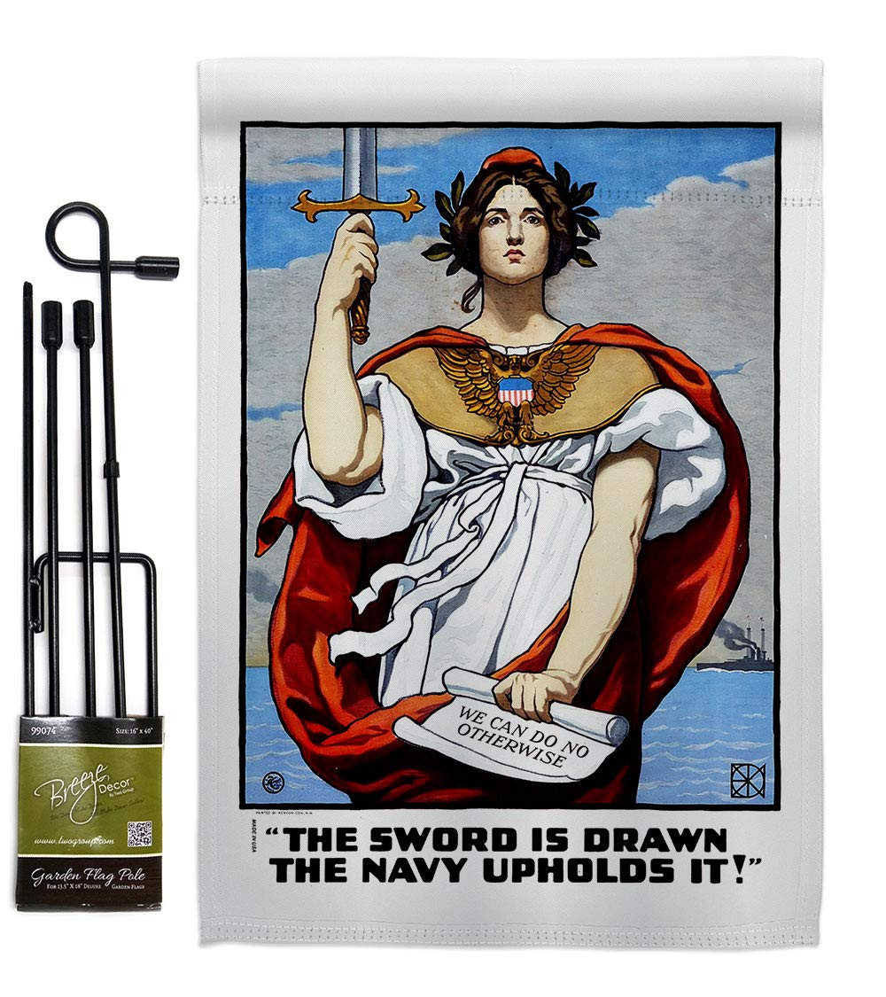 The Sword is Drawn Garden Flag Set with Stand Armed Forces Navy USN Seabee Un...