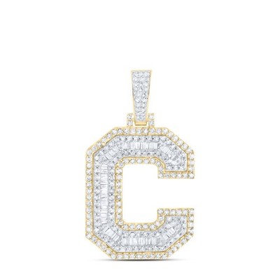 10K Yellow Gold Genuine Baguette Diamond Iced Out Letter C Initial Pendant 1 CT