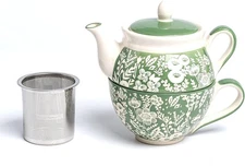 Ceramic Tea Set for One,15 OZ Teapot with Infuser and Cup Set,Green Tea for One