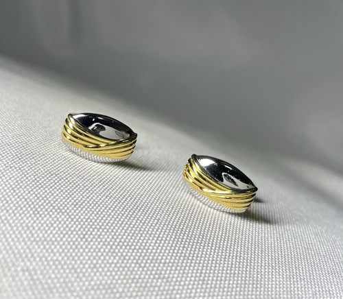 Auth beautiful Yves Saint Laurent YSL gold Stripe Line& silver cufflinks Gift