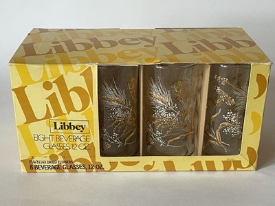 Set of 6 Vintage Libbey Tumblers  Dried Flowers Wheat 5.25'' Harvest Gold Wheat