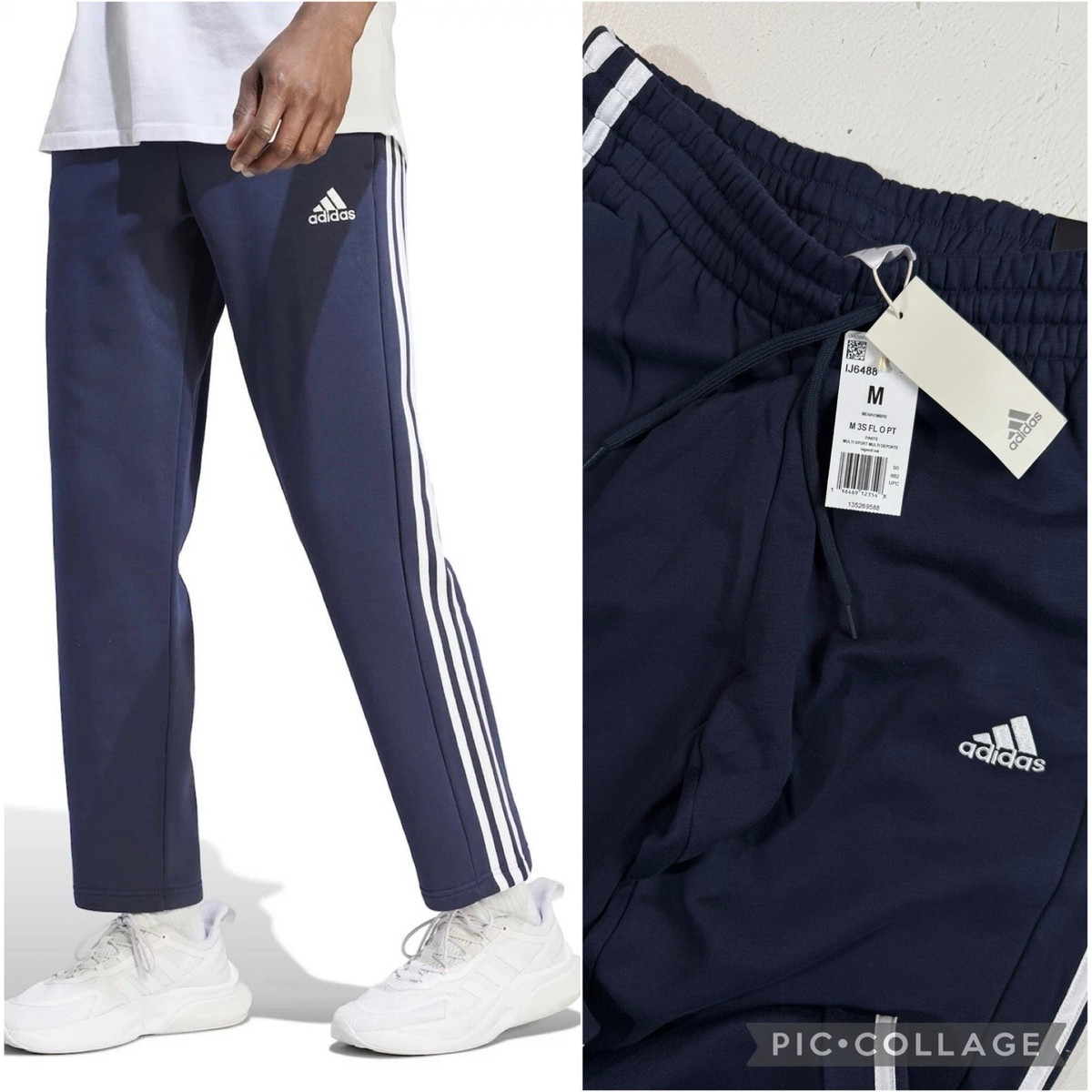 adidas Essentials Men Size Medium 3-Stripes Fleece Pants Legend