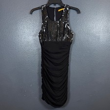 Alice + Olivia XS women’s black Sequin Ruched Cocktail Dress nylon silk