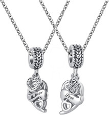 Mother Daughter Charm Necklaces Set for 2 Heart Love Dangle Matching Pendant Nec