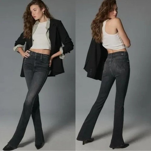 Mother Superior Womens Denim High Waisted Smokin’ Double Heel jeans Black Grey