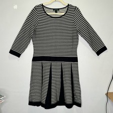 Lauren Ralph Lauren Houndstooth Classic A-line Pleated Knee Length Dress Large