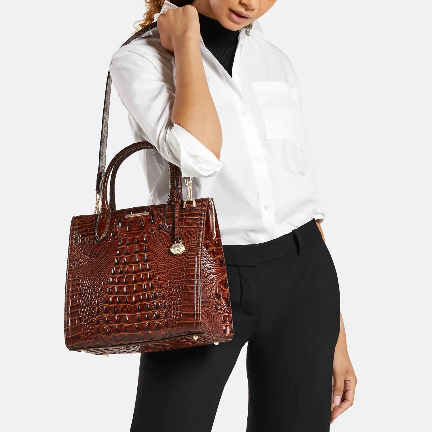 Brahmin CAROLINE SATCHEL COGNAC RIVERVIEW Purse Handbag Tote ❤️RARE❤️ Orig $515 image 9