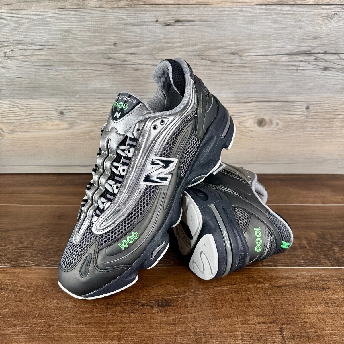 New Balance 1000 Mens Size 11 Dark Silver Metallic Lime Leaf