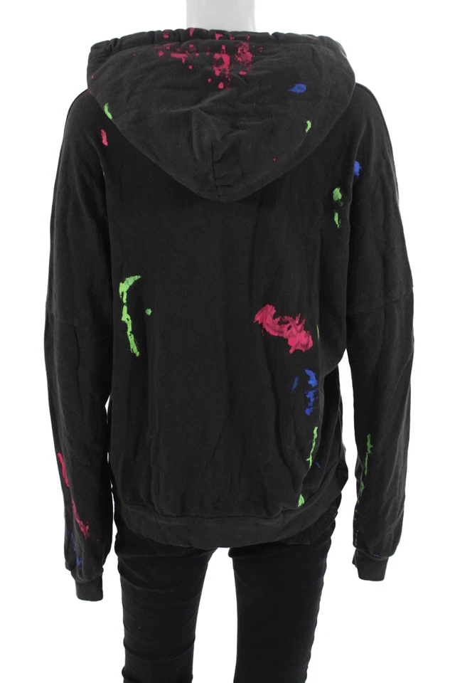 Pullover con Capucha Lauren Moshi Mujer Negro Arte Gráfico Algodón Manga Larga Talla S Foto 3 de 4