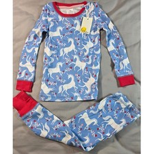 Boden Pajama Set Kids 3Y Blue Unicorn Floral Long Sleeve Cotton NEW