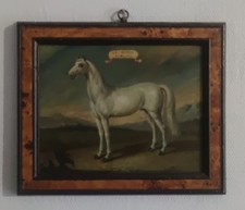 Beau Tableau Ancien Avec Un Cheval Blanc