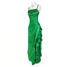 Vintage Emerald Green Beaded Ruffle Prom Dress Draped Formal Evening Gown