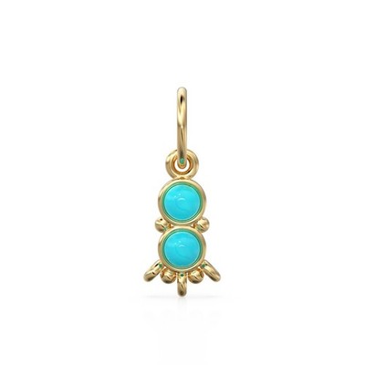 Turquoise Cabochon 2 Stone Pendant / 14k Solid Gold December Birthstone Charm